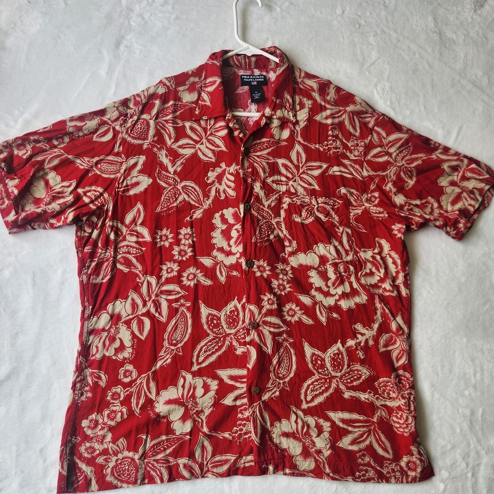 Polo Jeans‎ Co Ralph Lauren Hawaiin Shirt Sz. Med Red Tan Floral